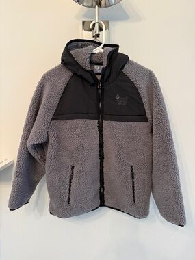 Kids Gray Sherpa Fleece Hooded Jacket - Brand Unspecified